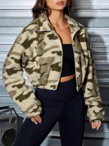 SHEIN EZwear Chaqueta teddy con hombros caídos y estampado de camuflaje - Multicolor - Ver 6