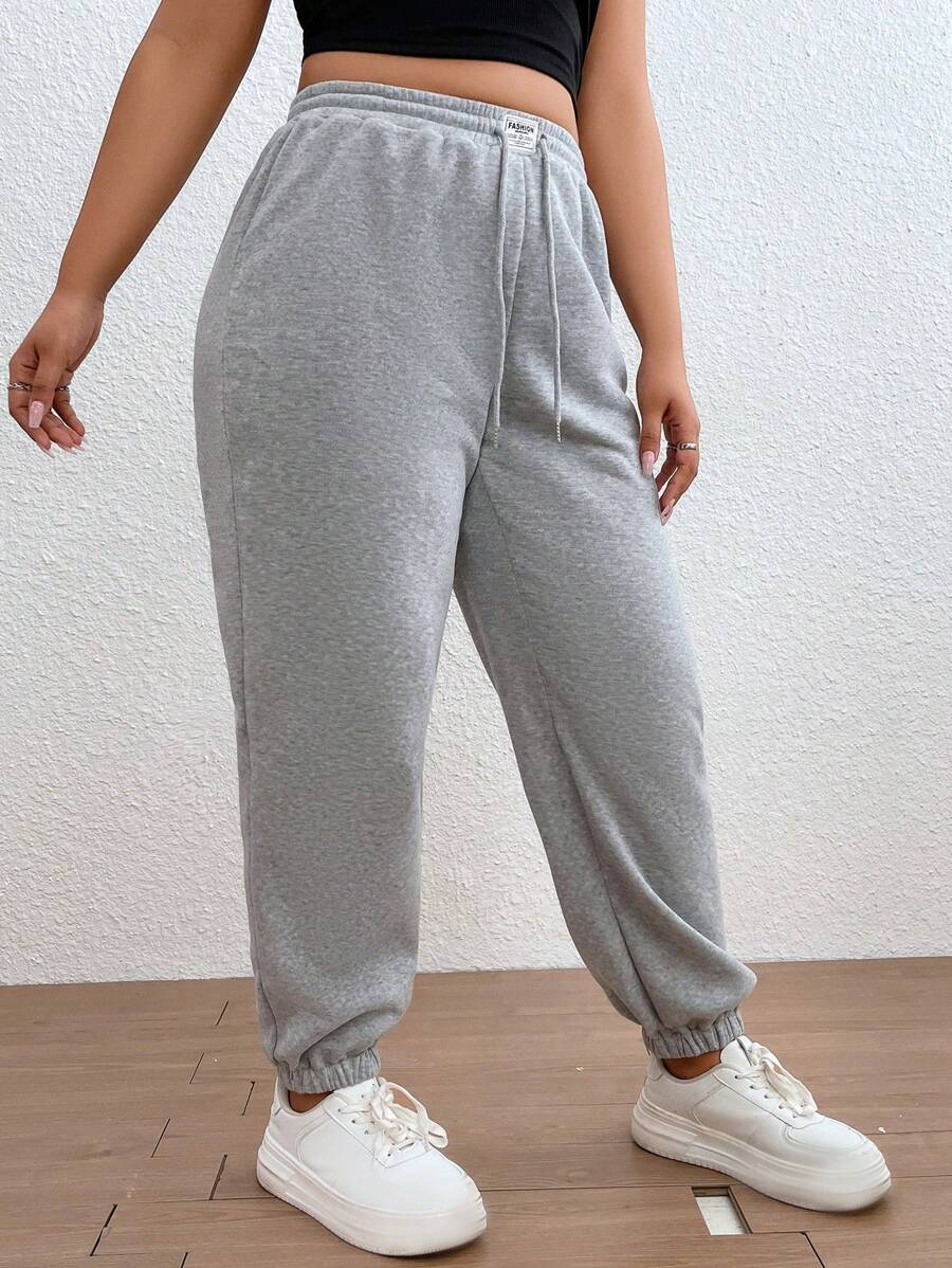 SHEIN EZwear Hơn Eo dây rút Quần thể thao - Màu Xám nhạt - Xem 1