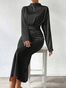 RosyDaze Solid Ruched Dress - Black - View 6