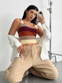 SHEIN EZwear 大碼撞色短款背心針織上衣 - 彩色 - 查看 4