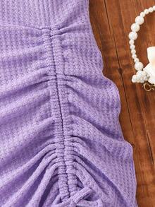SHEIN Vestido De Tanque Juvenil Con Cordón Delantero De Tejido De Gofre Y Detalles Plisados En Los Lados - Morado - Ver 5
