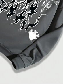 ROMWE MEN Street Life Các bạn Ngọn lửa & In bướm Dây rút Hoodie - Xám - Xem 6