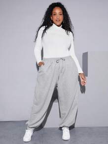 SHEIN CURVE+ Plus Drawstring Waist Slant Pocket Sweatpants