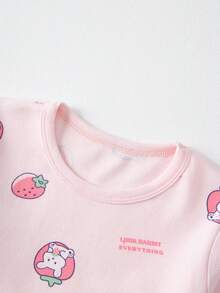 Tween Girl Strawberry Print Tee & Pants PJ Set - Pink - View 4