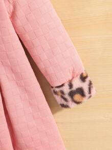 SHEIN Young Girl 1pc Leopard Pattern Fuzzy Trim Hooded Coat - Pink - View 5