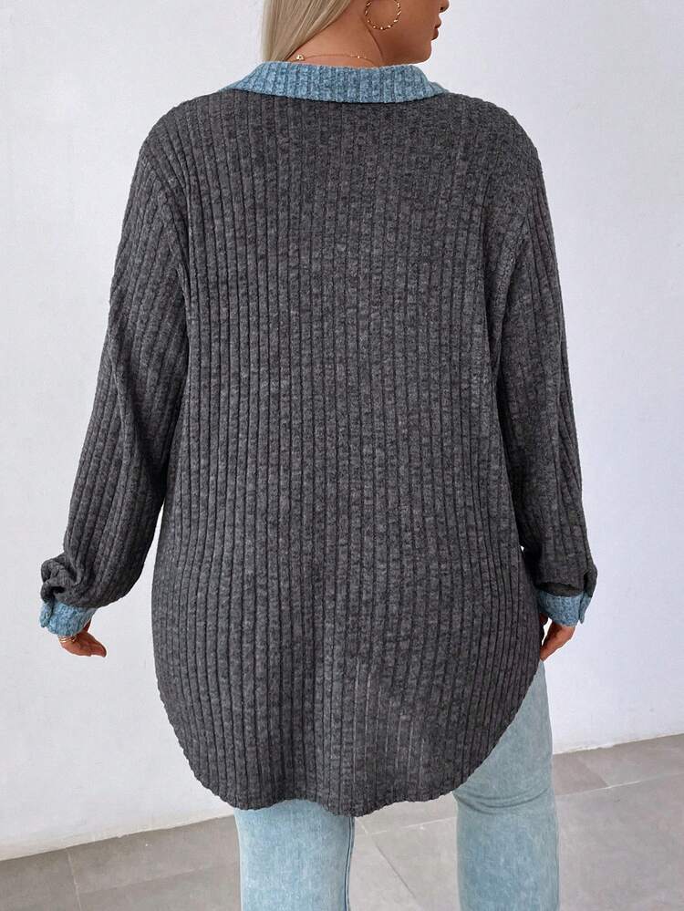 Plus Colorblock Button Front Coat