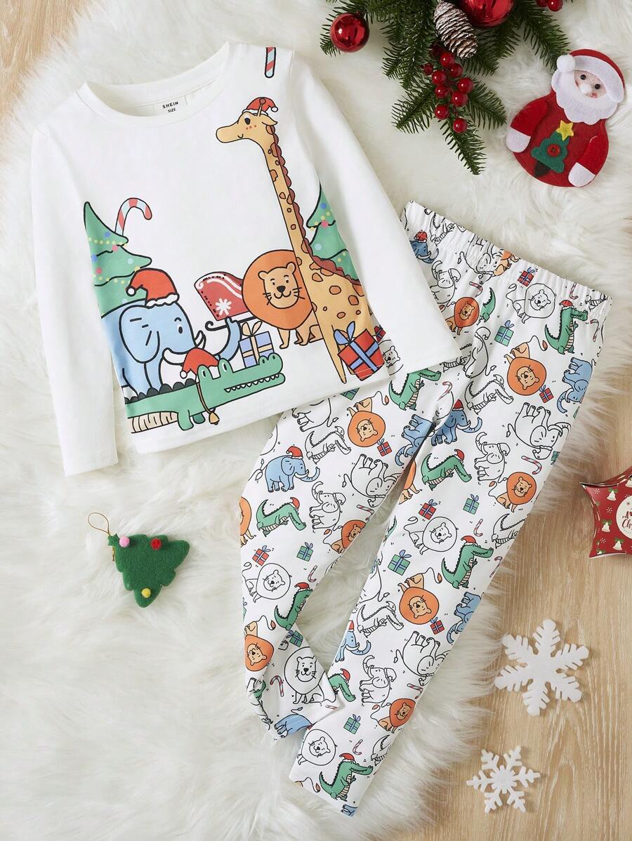 SHEIN Young Boy Cartoon Graphic Snug Fit PJ Set - Multicolor - View 1