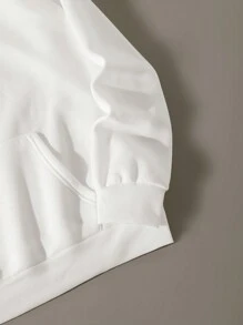 SHEIN EZwear Hoodie Đồ họa núi và chữ Dây rút Lót nhiệt - trắng - Xem 3