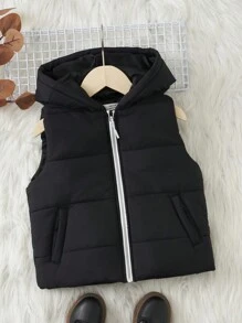 SHEIN Young Boy Zip Up Hooded Vest Padded Coat Without Sweater,In Fall/Winter