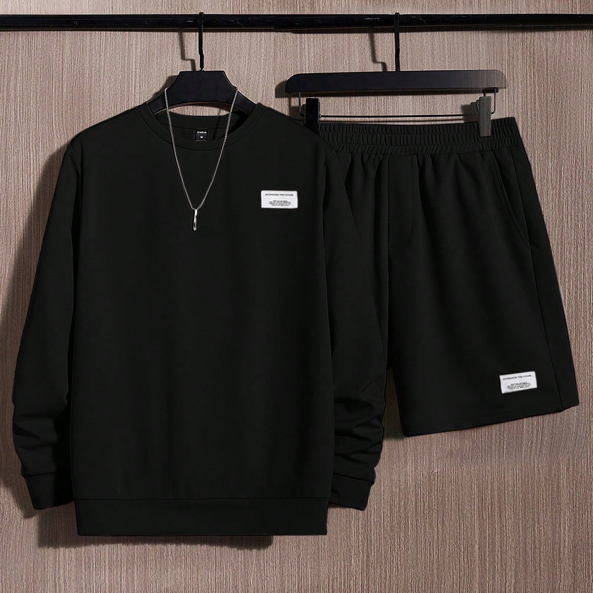 Sudadera con parche de letras y pantalones cortos para hombres, ropa de otoño e invierno, conjuntos cómodos, cosas de pareja