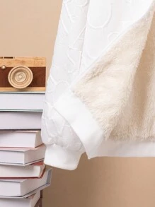 SHEIN Cậu bé Tween Chi tiết Patched thư Lót Teddy Áo khoác bomber - trắng - Xem 5