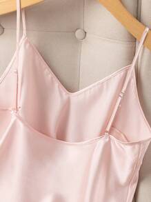 Floral Print Satin Cami Top & Shorts PJ Set / Pajama Set - Baby Pink - View 5