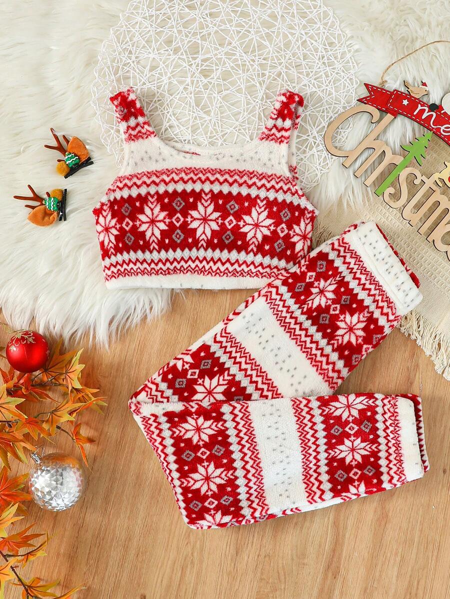 Chica preadolescente Top tank con estampado geométrico con pantalones para Navidad - Multicolor - Ver 1