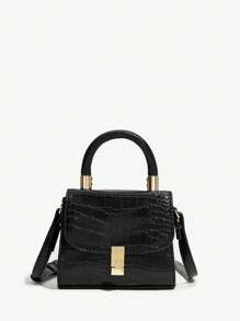 SHEIN SXY 黑色翻動套簡約風手提包 - 黑色 - 查看 1