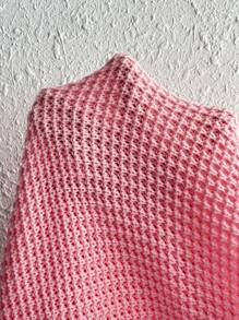 SHEIN Qutie Solid Drop Shoulder Waffle Knit Sweater - Pink - View 7