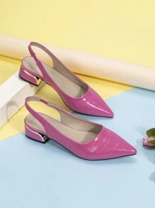 Women's Pointed Toe Backless Flat Chunky Heel Slip-On Shoes - Pink - View 3