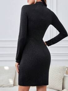 SHEIN Tall 前鏤空小高領緊身洋裝 - 黑色 - 查看 2