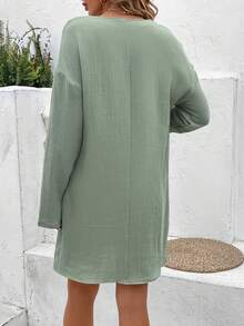 SHEIN Frenchy Cổ có Lỗ hổng Thả vai Đầm - màu xanh lá - Xem 2