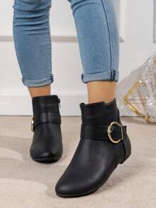 秋冬时尚西式刺绣方头靴、毛衣靴和粗跟靴，女式牛仔靴 - 黑色 - 查看 4