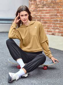 In My Nature 字母图案抽绳户外卫衣 - 卡其色 - 查看 5