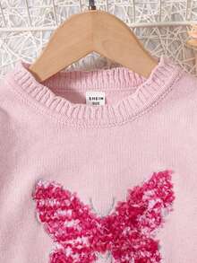 SHEIN 女小童蝴蝶&標語圖案套頭毛衣 - 粉色 - 查看 3