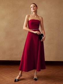 MOTF PREMIUM Robe Mi-Longue Sans Bretelles En Velours (Sans Ceinture)