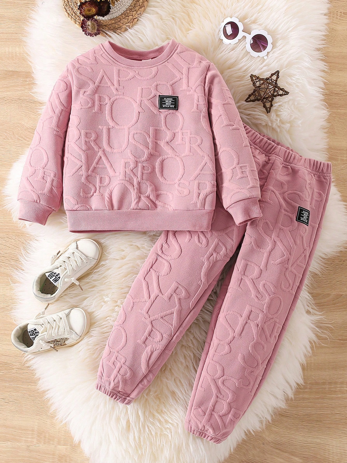 2pcs/set Girls' Casual Alphabet Embroidery Patchwork Round Neck Sweatshirt And Sweatsuit SHEIN USA