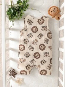 SHEIN Baby Boy Lion Print Half Button Tank Romper