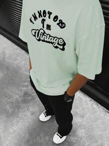 Manfinity Homme Men Plus Slogan Graphic Tee - Mint Green - View 3