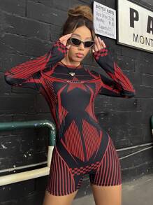 Coolane Striped & Geo Print Unitard Romper - Multicolor - View 3