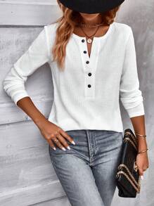 SHEIN LUNE 半排扣華夫格編織T恤