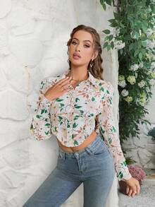 PARTHEA Floral Print Boning Asymmetrical Hem Shirt - Multicolor - View 6