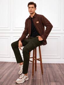 RueChic Men Flap Pocket Side Drawstring Waist Cargo Pants - Green - View 5