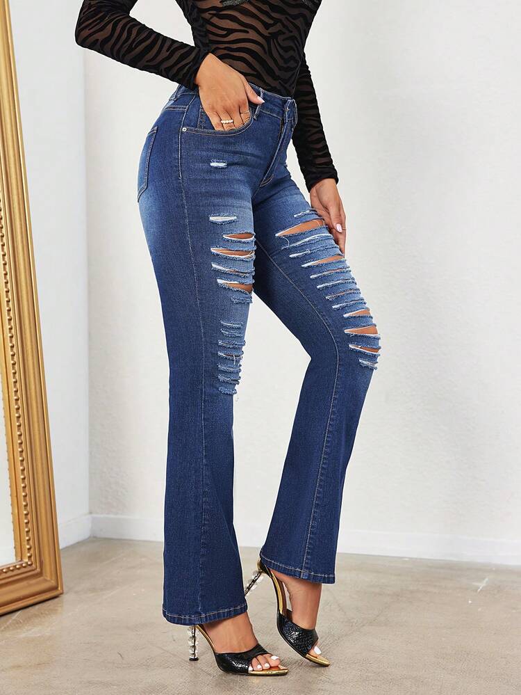 Ripped Flare Leg Jeans
