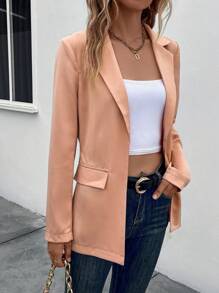 SHEIN Essnce 西裝領開門襟西裝外套 - 珊瑚粉 - 查看 5