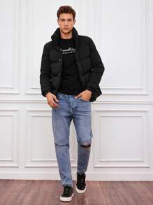 RueChic Men 1pc Slant Pocket Puffer Vest Coat - Black - View 5