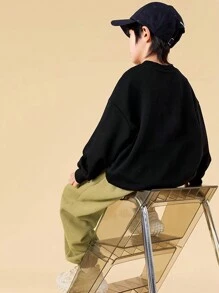 Chico preadolescente Pullover con estampado de letra y esqueleto de hombros caídos - Negro - Ver 4