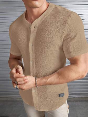 GENTILAND 男士字母補丁細節前紐扣襯衫