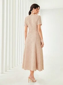 Modelyn Solid A-line Dress - Khaki - View 2