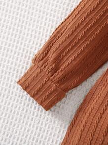 SHEIN 女小童素色繫腰帶洋裝帶圍巾 - 棕色 - 查看 4