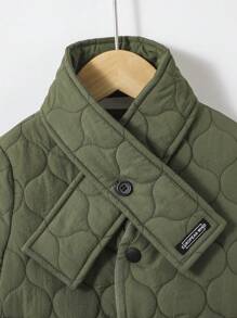 SHEIN 男嬰前紐扣絎縫外套&圍巾 - 軍綠色 - 查看 4
