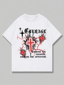 ROMWE MEN Goth Guys Slogan Graphic Tee - White - View 1