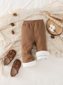 Baby Girl Contrast Fuzzy Trim Flare Leg Pants - Multicolor - View 3