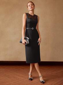 MOTF PREMIUM Vestido ajustado de malla sin cinturón - Negro - Ver 5
