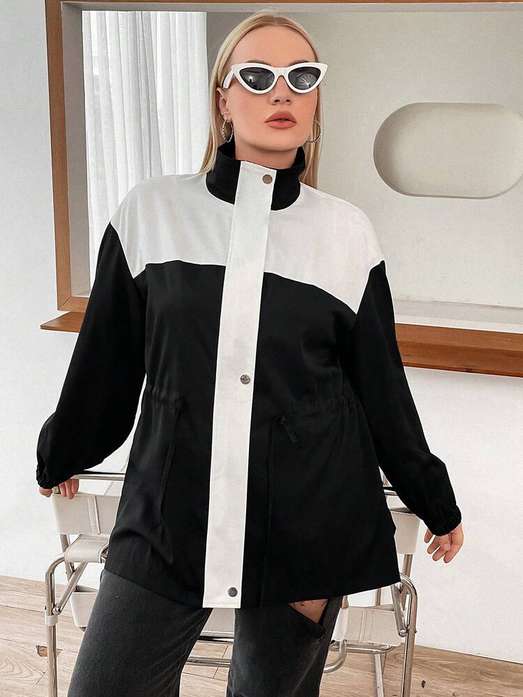 Plus Two Tone Drop Shoulder Coat Fall Cloth For Women