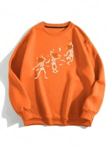 SHEIN EZwear Plus Sweat-shirt Imprimé Squelette À Doublure Thermique