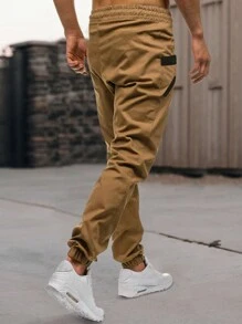 Manfinity Homme Pantalones De Carga De Cintura Con Cordón Para Hombres De Ajuste Holgado - Caqui - Ver 2