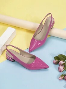 Women's Pointed Toe Backless Flat Chunky Heel Slip-On Shoes - Pink - View 4