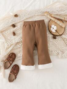 Baby Girl Contrast Fuzzy Trim Flare Leg Pants - Multicolor - View 2