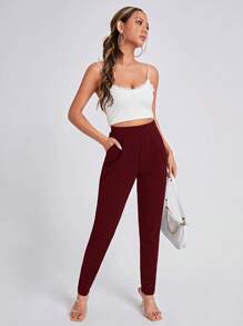 SHEIN Essnce Pantalón pitillo con bolsillo ladeado - Burdeos - Ver 6
